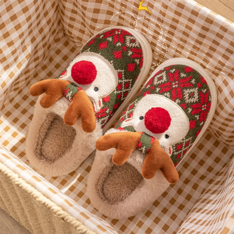 Green Christmas Elk Slippers