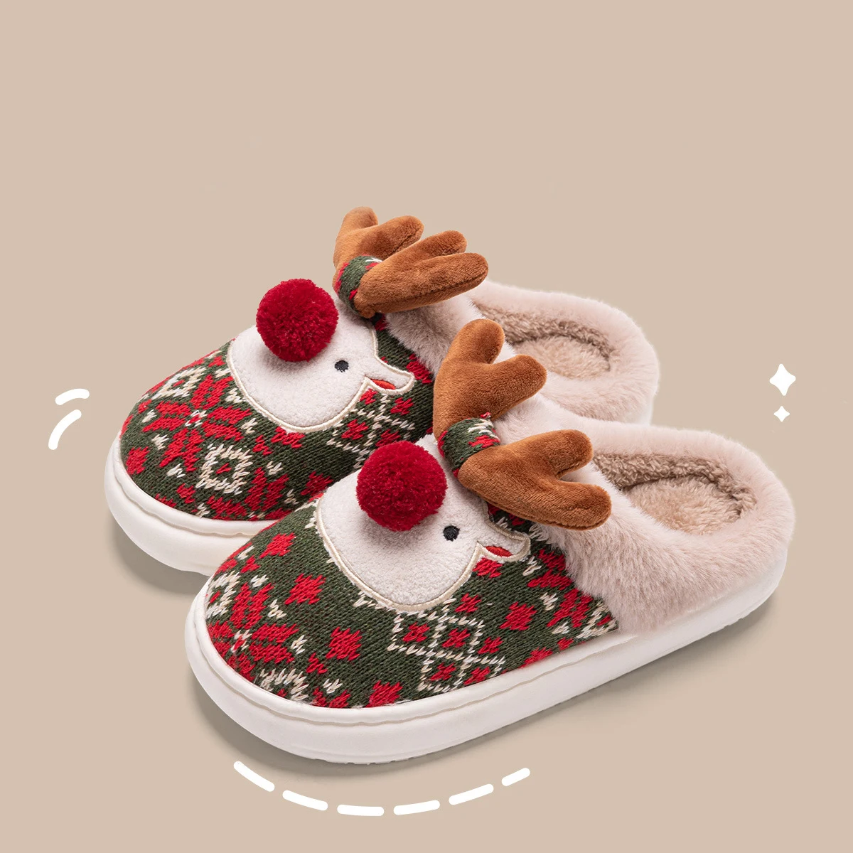 Green Christmas Elk Slippers, photo 2