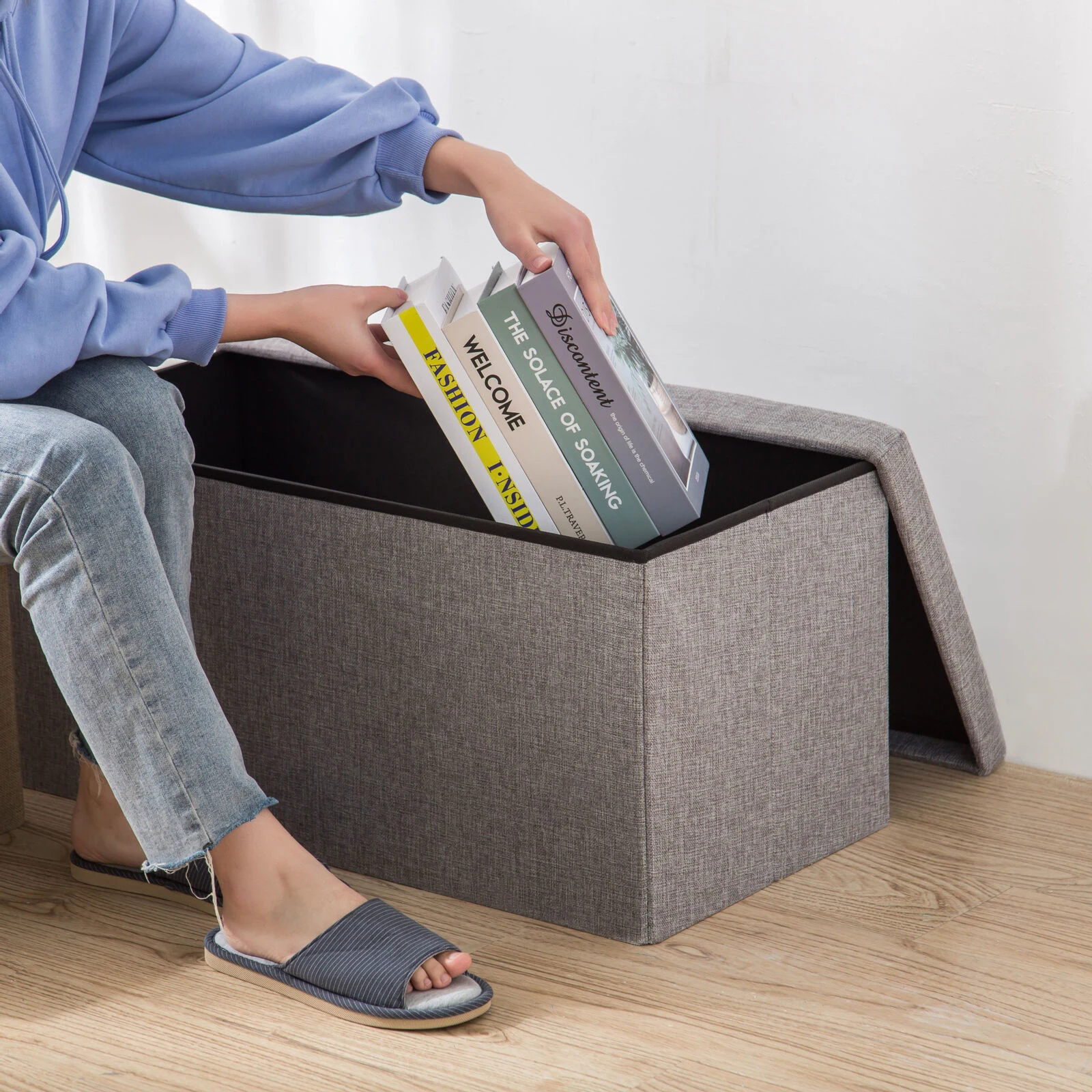 Foldable Storage Ottoman · Grey, photo 3