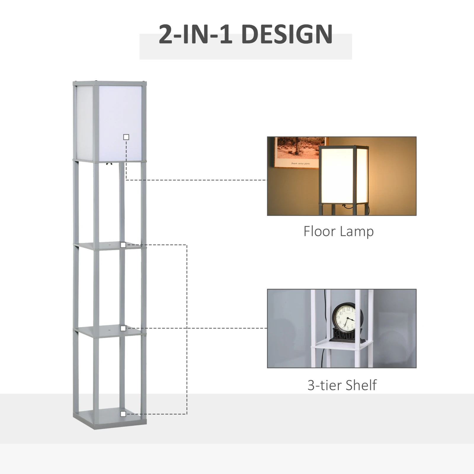 Three-Tier Shelf Floor Lamp · Grey, photo 3