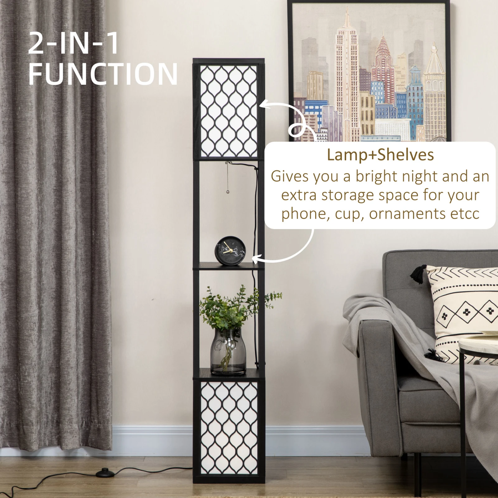 Dual-Light Shelf Floor Lamp · Black, photo 3