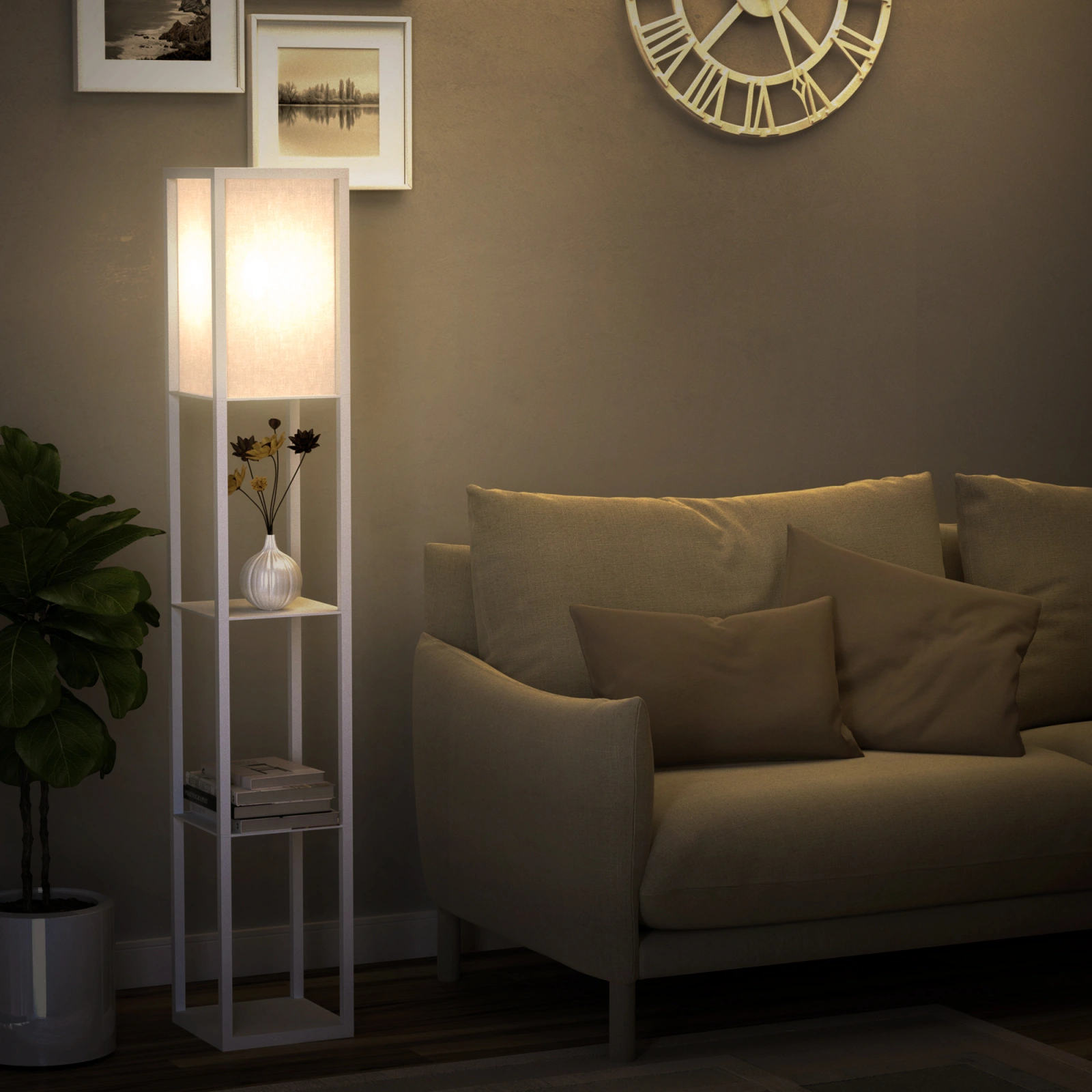Three-Tier Shelf Floor Lamp · White, photo 3