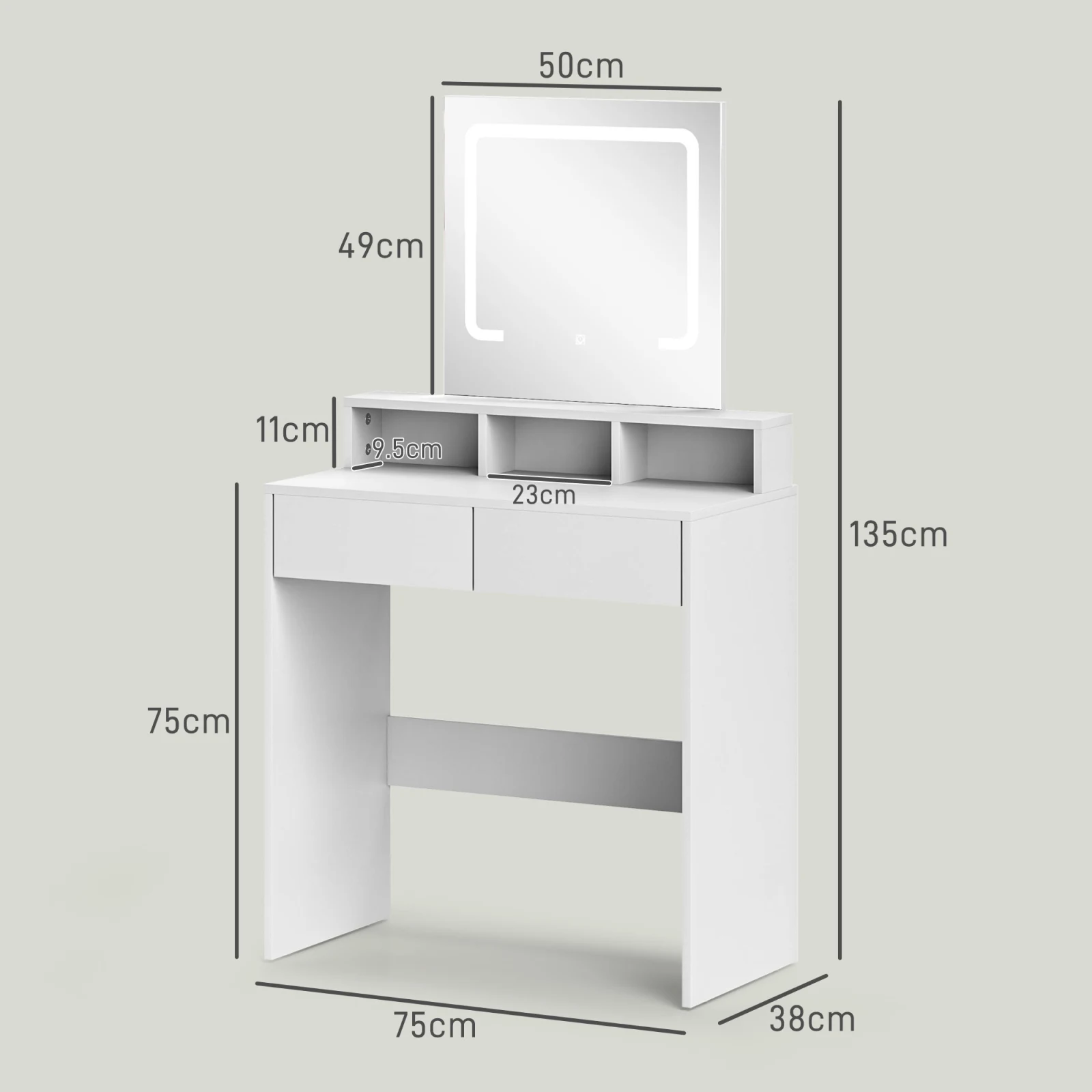 Dressing Table with LED Mirror · White, photo 2