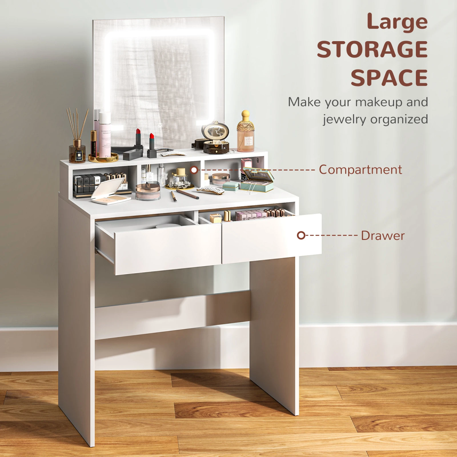 Dressing Table with LED Mirror · White, photo 3