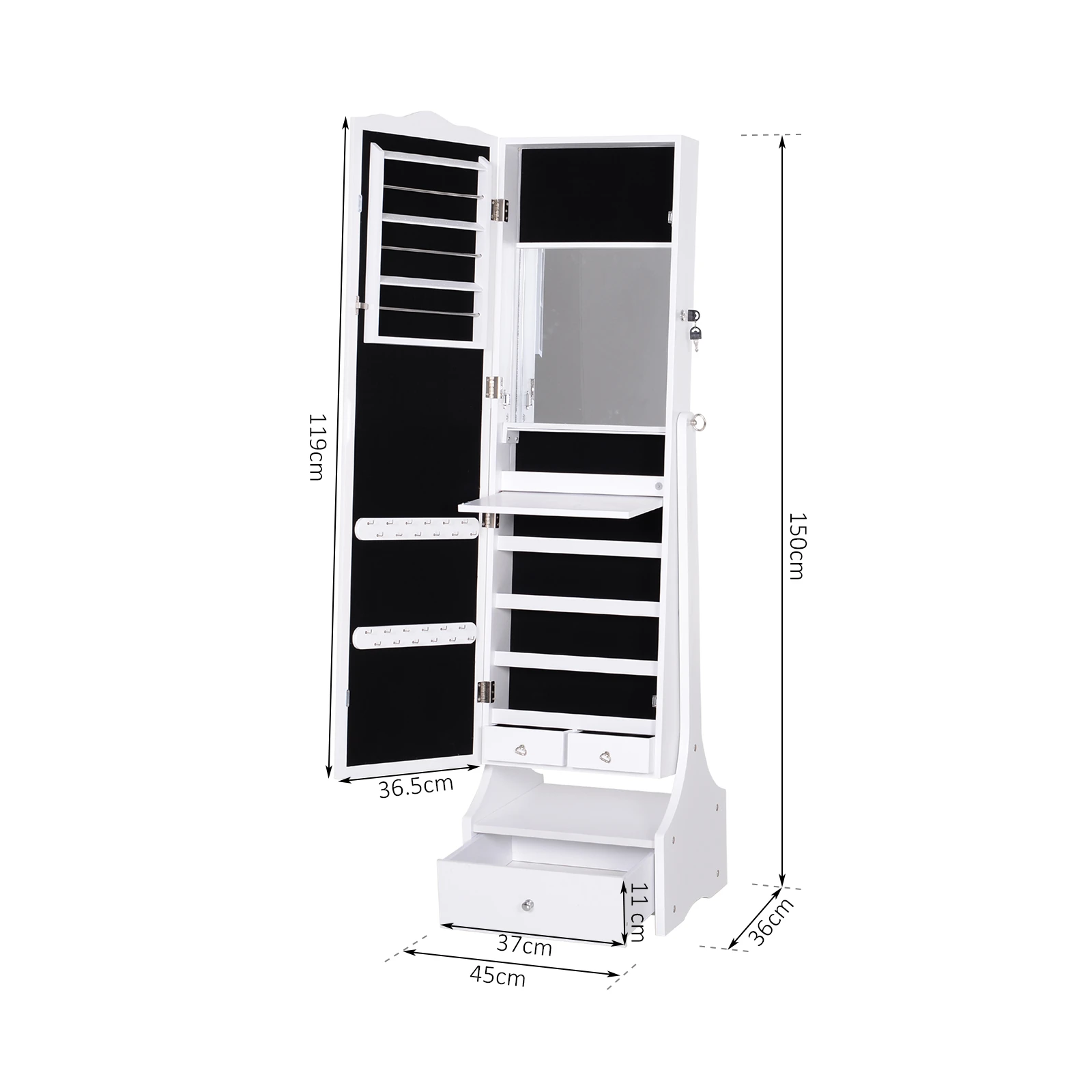 Standing Jewellery Mirror Cabinet · White, photo 3