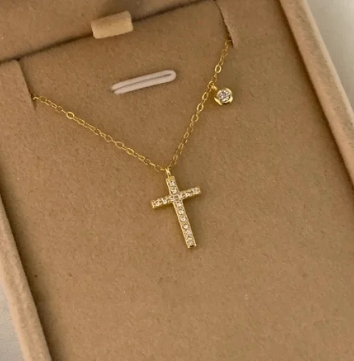 Sparkle Cross Necklace · Gold Tone, photo 2