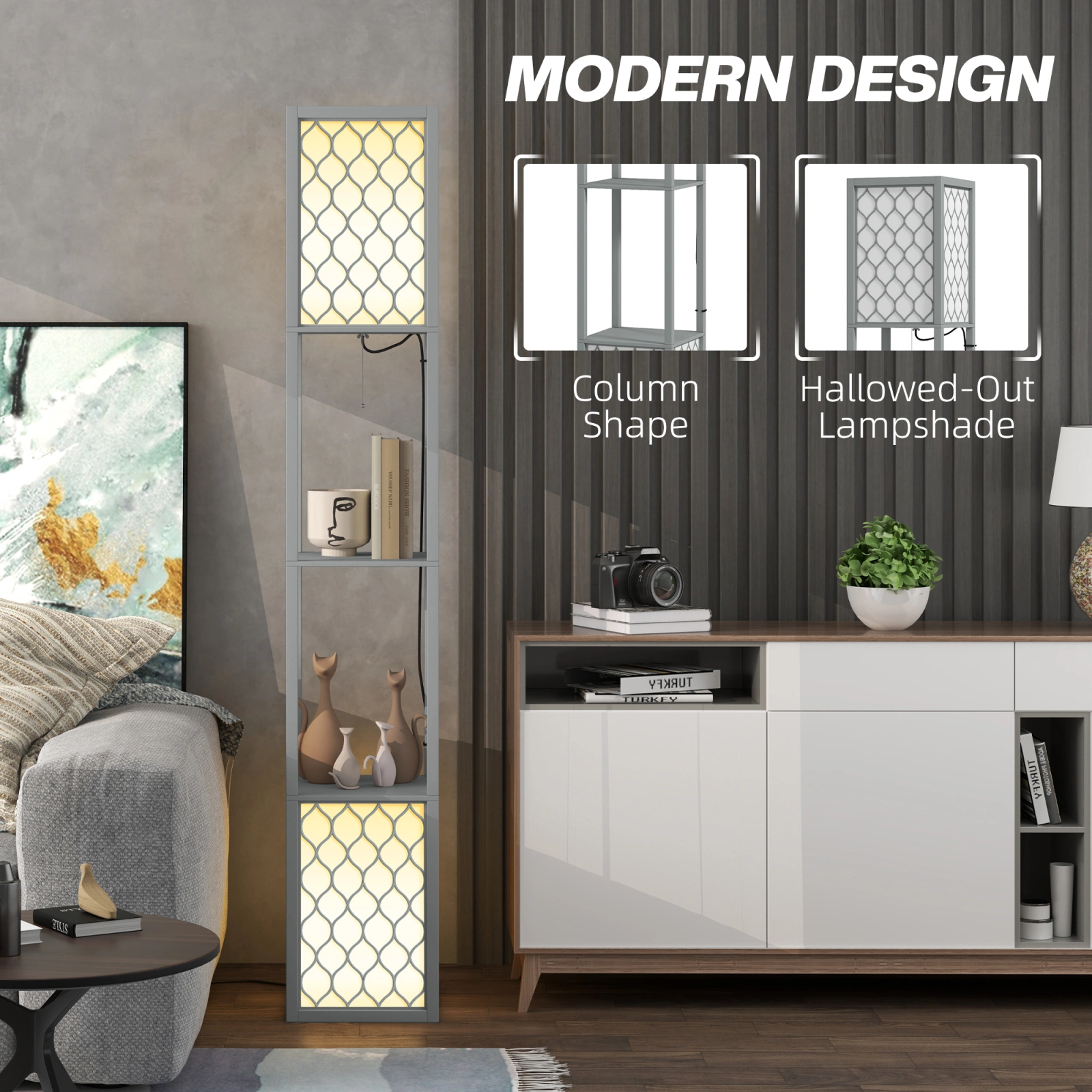Dual-Light Shelf Floor Lamp · Light Grey, photo 4