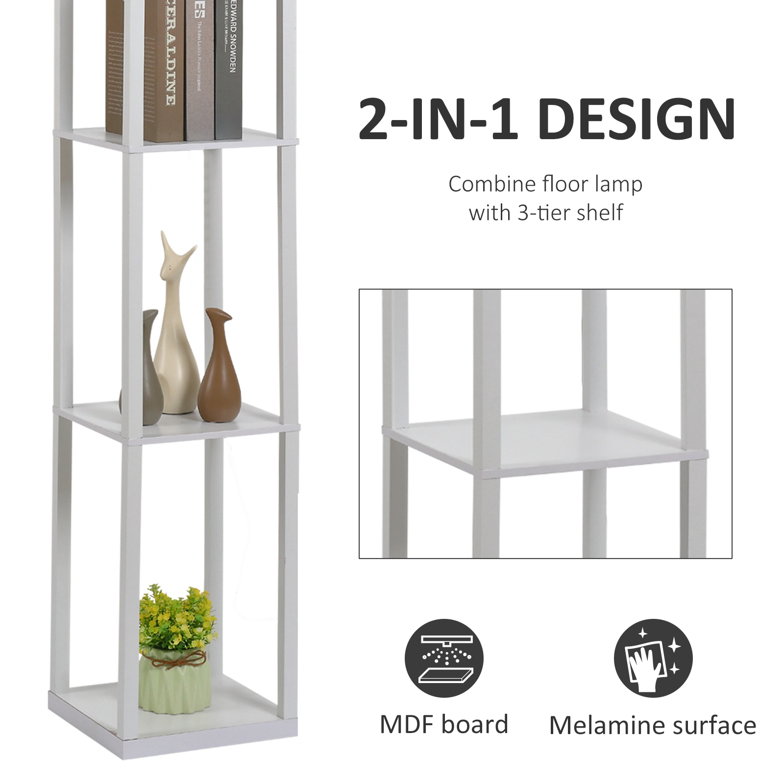 Three-Tier Shelf Floor Lamp · White, photo 4