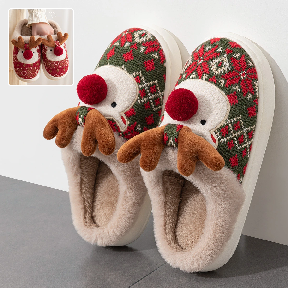 Green Christmas Elk Slippers, photo 4