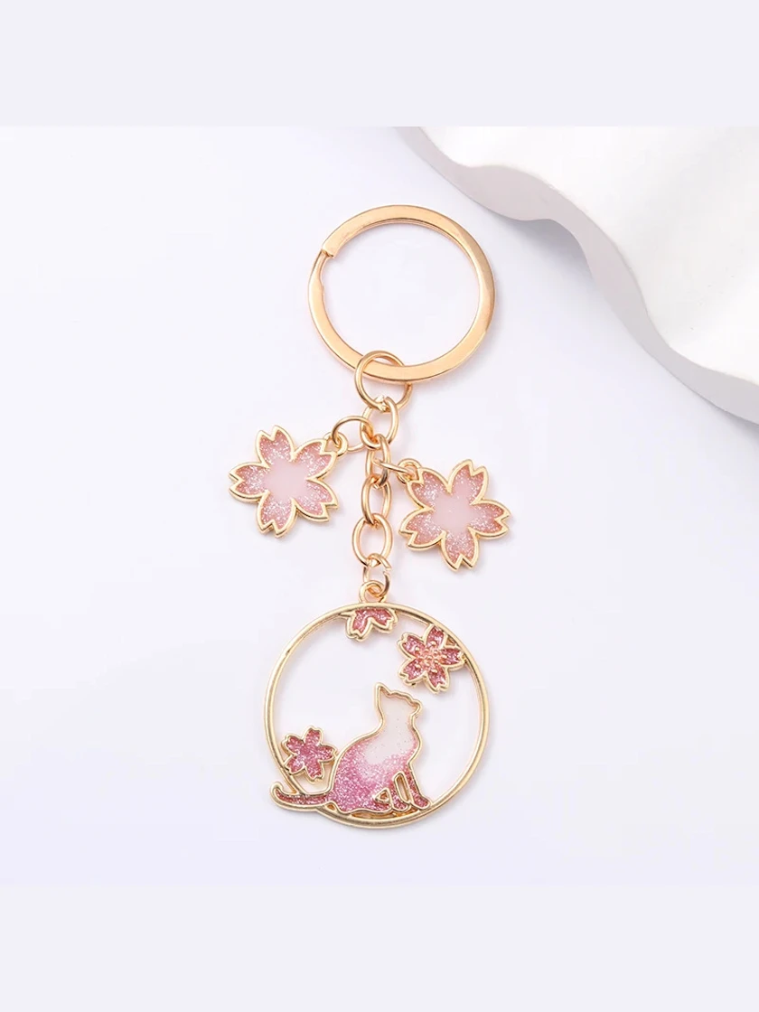 Cat & Blossom Keyring